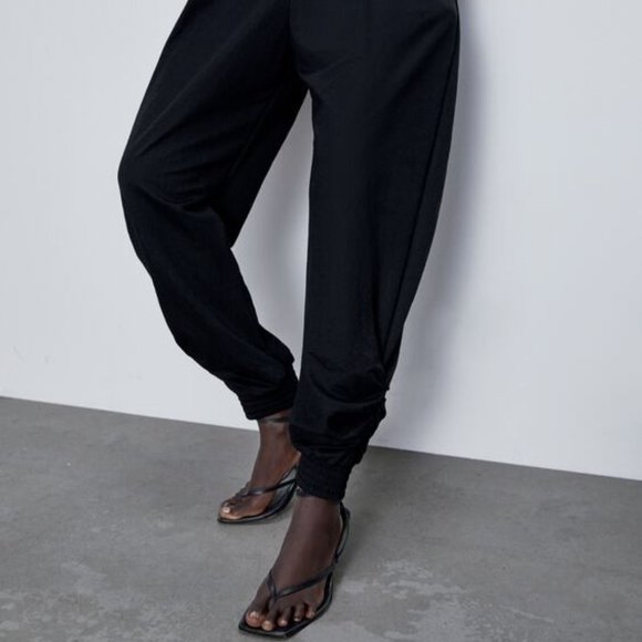 Zara High Waisted Long Velvet Gathered Ankle Trousers L - Picture 5 of 16